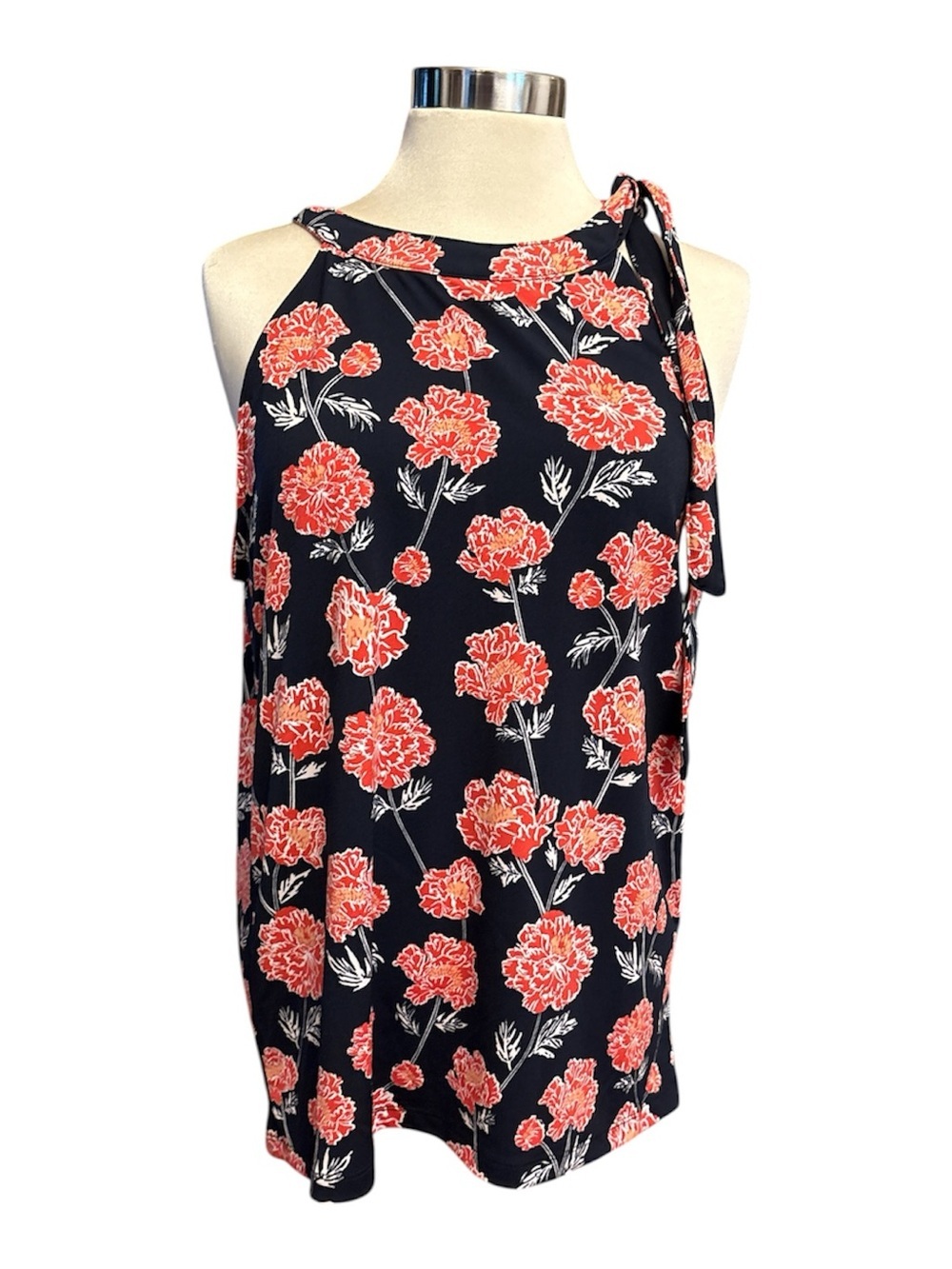 Banana Republic Navy Halter Camisole with tie at left floral print Size medium